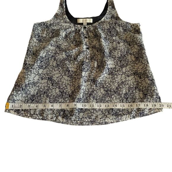 Loft Ann Taylor Blouse Tank Top Round Neck Blue White Lined 3 Button Front XS - Picture 7 of 12